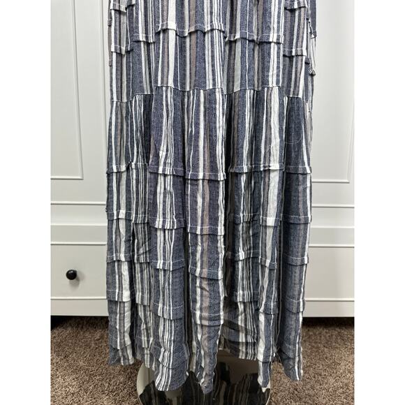 Angie Striped Tiered Sleeveless Maxi Dress Size M Boho Denim Summer Sundress - Picture 4 of 12